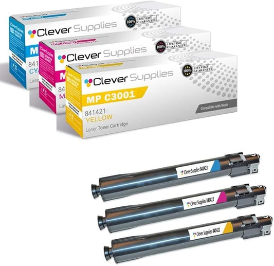 CS Replacement Toner Cartridge Compatible with Ricoh MP C3001 841423 Cyan 841422 Magenta 841421 Yellow Lanier LD630C LD635C Savin C9130 C9135 Aficio MP C3001 MP C3501 Toner Cartridge 3 Color Set