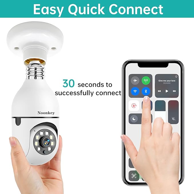 2K/3MP Light Bulb Security Camera, 5G& 2.4GHz WiFi Alexa E27 360° Light Socket Camera for Outdoor, Wireless WiFi Home IP Camera with Motion Tracking Alarm, Color Night Vision,Two-Way Talk