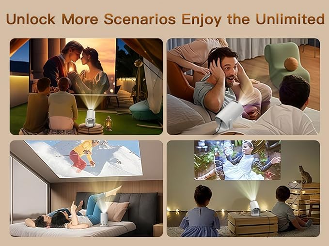 Built-in Apps & 2025 Upgraded Smart Projector with Wi-Fi 6 & Bluetooth 5.4, 1080P 4K Support Full HD, Auto Keystone 360° Portable Home Cinema Mini Projector for iOS/Android OptiBarrel 500