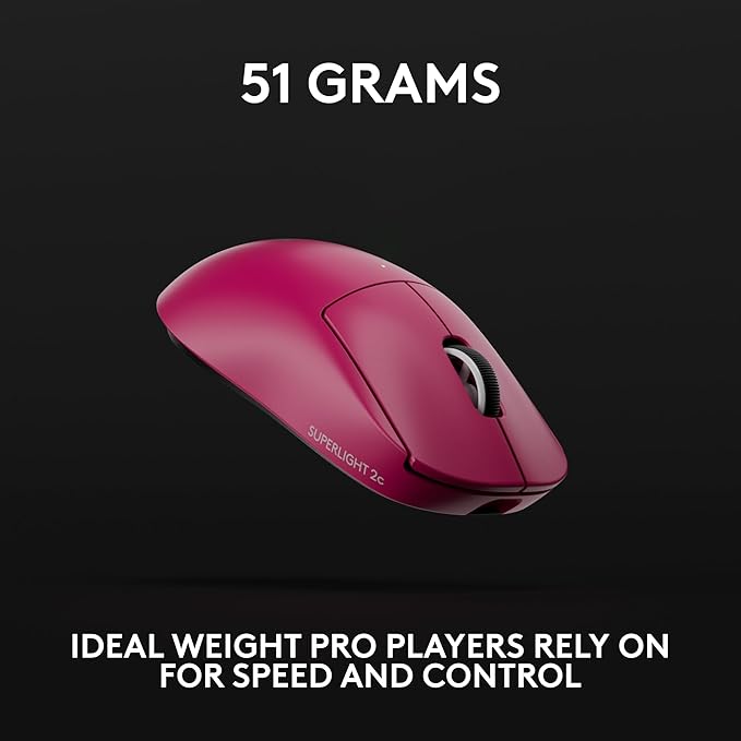 Logitech G PRO X Superlight 2c Wireless Gaming Mouse, 51 g pro-Grade Compact Mouse with 5 programmable Buttons, USB-C Charging, 44K DPI Sensor, up to 8 kHz Polling for PC/Mac - Magenta