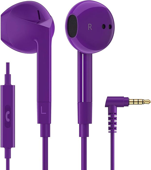 LUDOS FEROX Wired Earbuds in-Ear Headphones, 5 Years Warranty, Earphones with Microphone, Noise Isolation Corded for 3.5mm Jack Ear Buds for iPhone, Samsung, Laptop, Kids, School Students - Purple