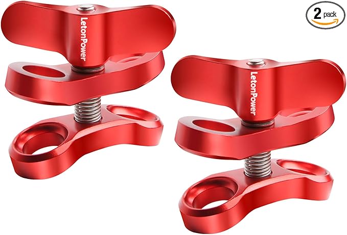 2-Hole 1" Aluminum Underwater Camera Clamp Ball Mount (2-Pack) - Underwater Bracket for Diving Light Arms & Camera Trays, Saltwater-Resistant Adapter for Scuba Photography/Videography Gear