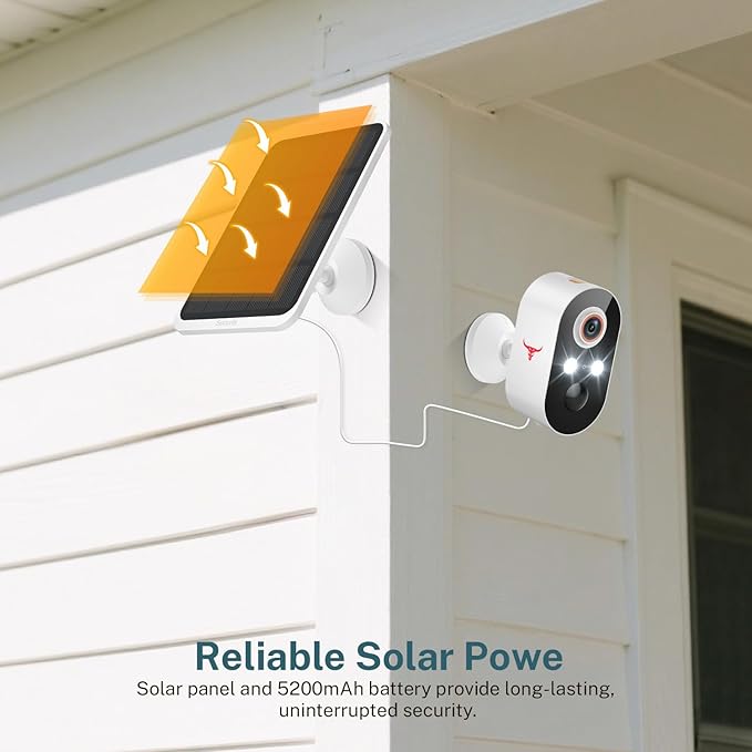 1080p Wireless Security Camera with Solar Panel, 2.4GHz Wi-Fi, Color Night Vision, Home Security System, PIR Motion Detection, 2-Way Talk, Outdoor Surveillance Bullet Cam (2 Pack)