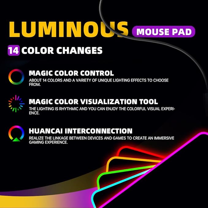 RGB Gaming Mouse Pad,31.5 X 11.8 Inch Oversized Mouse Mat, Ultra Bright LED Light&Soft Large Extended Mousepad with 14 Lighting Modes, Perfect for Gaming Or Work- Classic Black