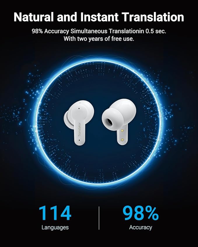 XUPURTLK AI Translation Earbuds Real Time for 144 Languages & Accents, Audifonos Traductores Inglés Españo, 3-in-1 Smart Language Translator Earbuds Ideal for Travel Business Learning (White)