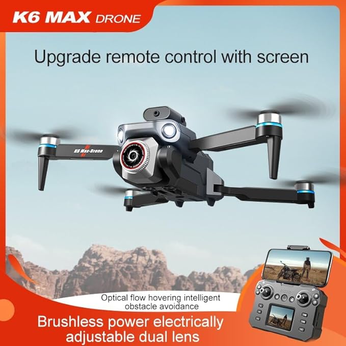 RC Drone with Built-In Screen Remote, Dual Camera for Adults 4K ,𝐁𝐫𝐮𝐬𝐡𝐥𝐞𝐬𝐬 𝐌𝐨𝐭𝐨𝐫𝐬 𝐟𝐨𝐫 𝐒𝐦𝐨𝐨𝐭𝐡 & 𝐒𝐭𝐚𝐛𝐥𝐞 Optical-Flow Hover, Four-Way Obstacle Avoidance, Two Batteries, LED Lights, Impact-Resistant Shell Memory Card, Card Reader, Handbag