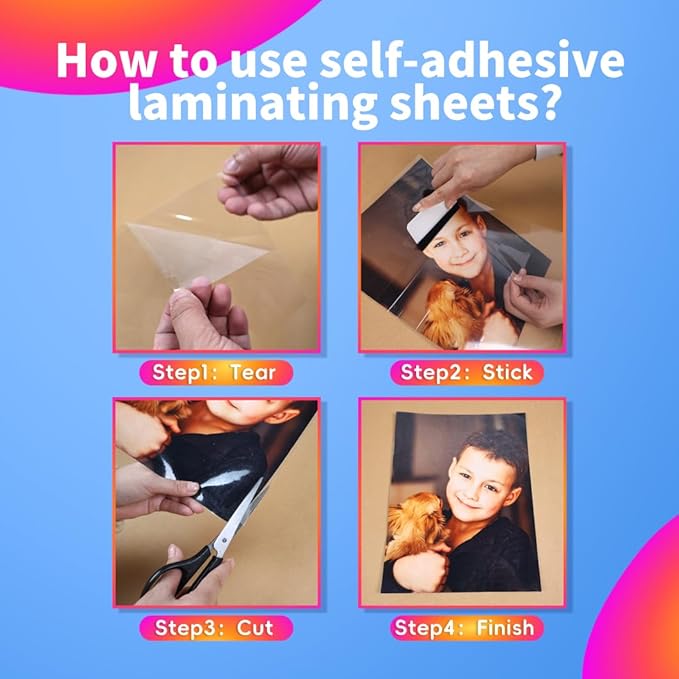 Uinkit 60PCS 4Mil Self-Adhesive Laminating Sheets, 8.7 x 12.2 Inches Clear Self-Sealing Laminating Sheets, Suitable for 8.5 x 11 Inches Letter Size, No Machine Needed