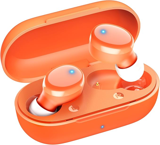 Wireless Earbuds in-Ear Headphones Bluetooth 5.3 with Built-in Mics Deep Bass Clear Call Ultralight Headsets Up to 60H Play Time for Studying Workout Gaming Orange