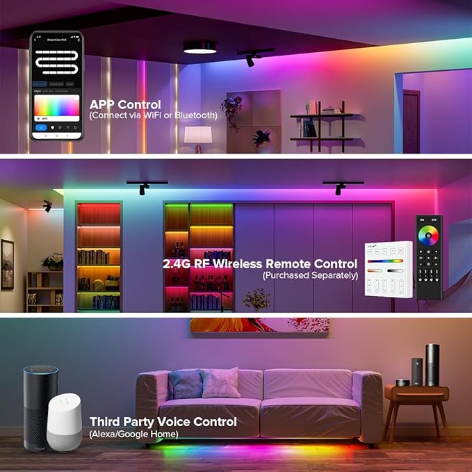 BTF-LIGHTING 2.4G WiFi DR03W RGB SPI Controller Tuya APP/Smart Life/Google Home/Alexa Control Support WS2812B WS2811 WS2815 etc Addressable LED Strip Work with WR01RF RC03RFB RF Remote