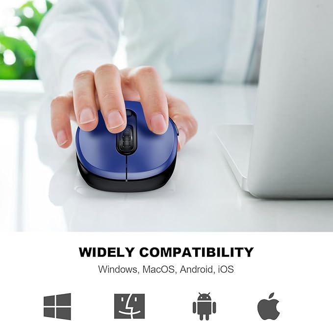 WisFox 2.4G Wireless Mouse for Laptop, Ergonomic Computer Mouse with USB Receiver and Type-C Adapter, 3 Adjustable Levels, 6 Button Cordless Wireless Mice for Windows Mac PC Notebook (Blue)