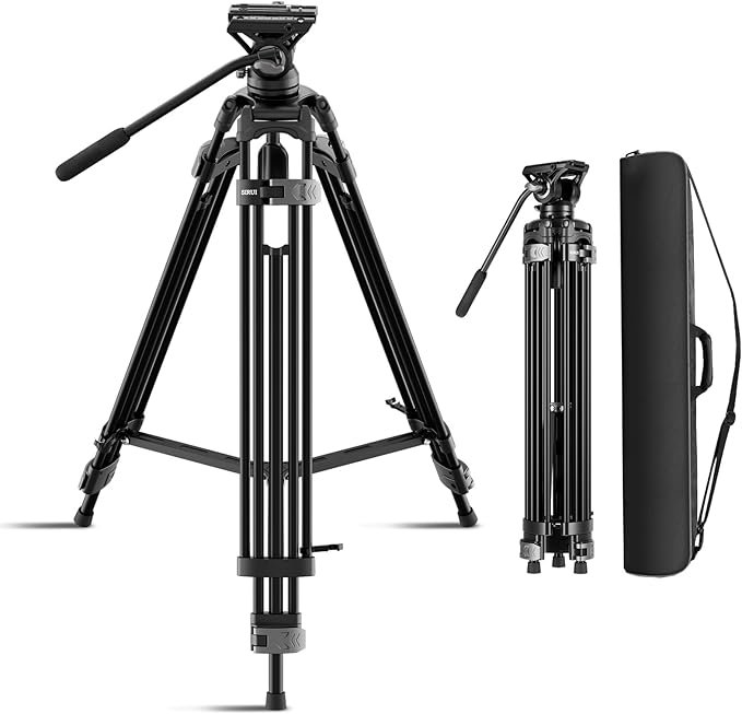 SIRUI Heavy-Duty Video Tripod with Fluid Head – Durable Aluminum Alloy Construction, Adjustable Height for Smooth Video Recording, Stable Support 22.0lbs for Cameras & Camcorders(AVT-02)