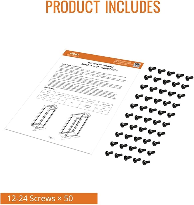 Tecmojo 45U 4-Post Open Frame Server Rack, Adjustable Depth 23.6 inch-39.3 inch – 19" Network, Server, AV, Data & IT Equipment, Telecom & Patch Panel Mount, 3450 lbs Capacity, Black,Tapped Hole