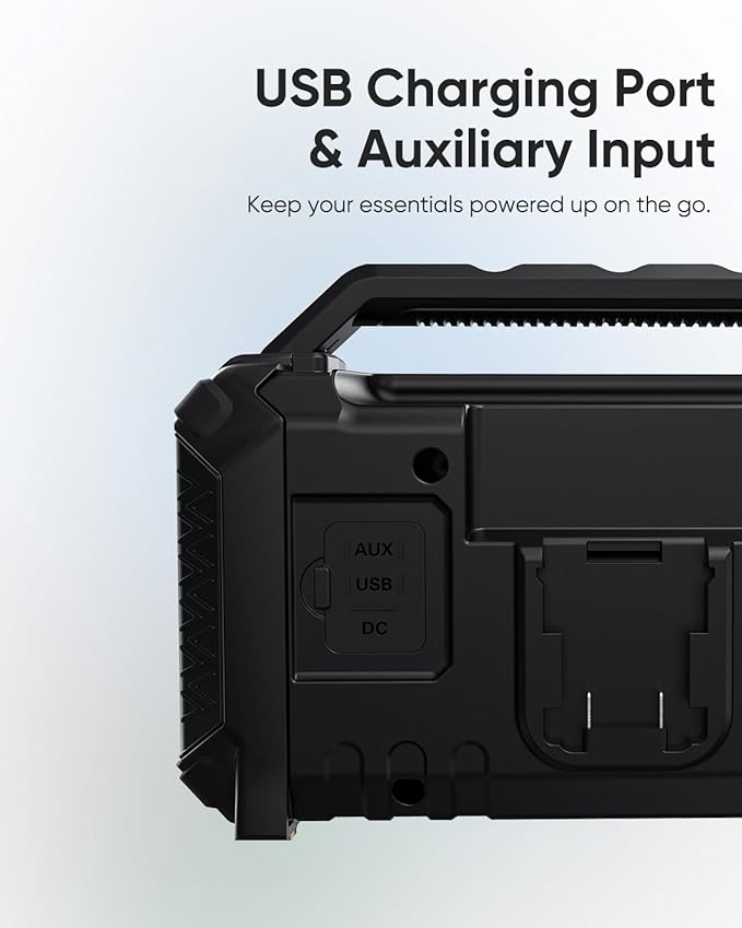 Inwa Jobsite Bluetooth Speakers, 60W Outdoor Portable Wireless Speakers, Compatible with DeWalt & Milwaukee Battery, Loud Boombox w/Bass, RGB Lights & Aux, for Work/Workshop/Garage(Black)