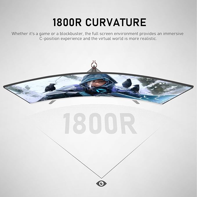 27 Inch PC Computer Screen,1800R Curved Gaming 180Hz Monitors, FHD1080p 1ms Without Bezel, freesync, 98% sRGB,178 ° Angle View HDMI DisplayPort, Compatible with Wall-Mounted100*100MM-White
