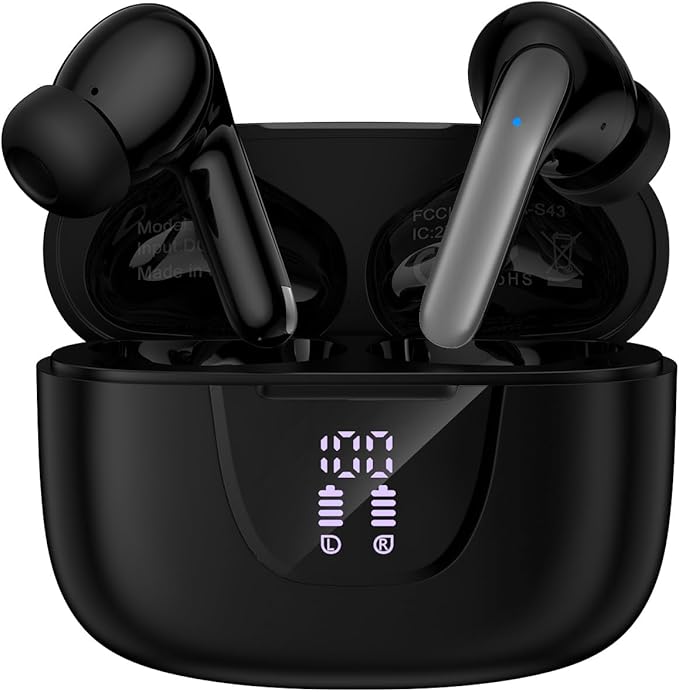 Wireless Earbuds Bluetooth 5.3 Headphones,Noise Cancelling EarBuds with Deep Bass 60H Playback Stereo Ear Buds with Mic LED Display Charging Case IPX7 Waterproof in Ear Earphone for Phone Laptop Sport
