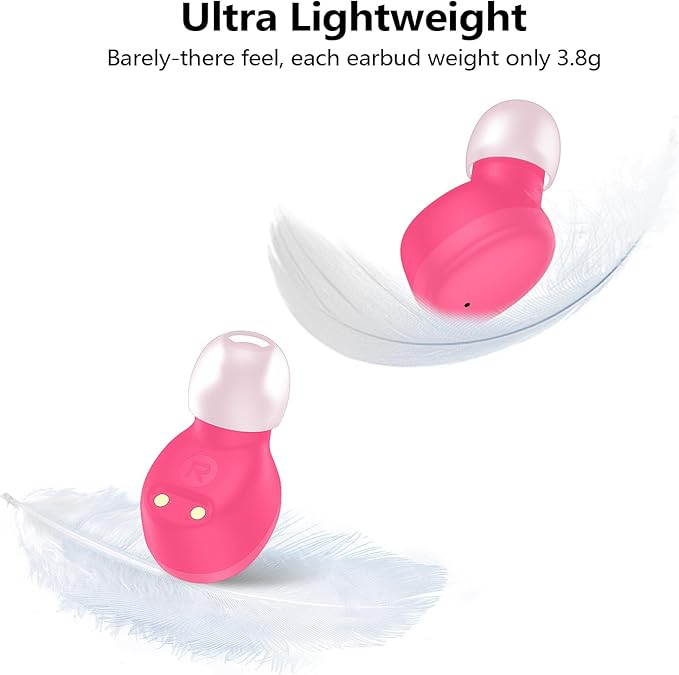 kurdene Wireless Earbuds Bluetooth 5.3 in Ear Buds Light-Weight Headphones,Deep Bass Sound,Built-in Mics Headset,Clear Calls Earphones for Sports Workout Hot Pink