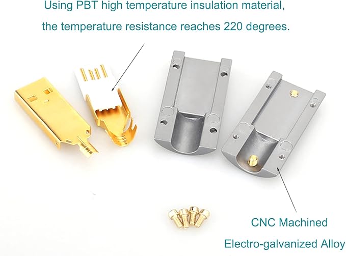 Viborg USB2.0 Male Type A USB Connector 4 Pin Plug Connector, Hi-End 24K Gold Plated USB Rewireable Connector with Alloy Cover for DIY (Type A)