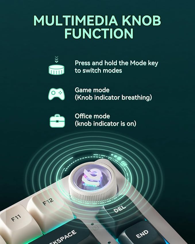 HI75C Pro Gaming Keyboard, RGB Backlit Bluetooth/USB-C/Wireless Mechanical Keyboard, Hot Swappable Creamy Keyboards for PC/MAC/Windows Gamer - Ice Vein Switch, Green