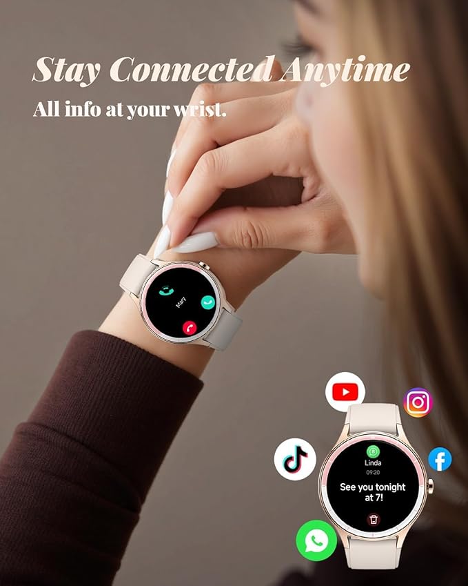 Smart Watch for Women, Smartwatch Compatible Android and iOS Phone, Answer/Make Calls, Fitness Tracker/Step Counter/Running Watch, Sleep/Heart Rate Monitor, 100 Sports, IP68 Waterproof, Beige