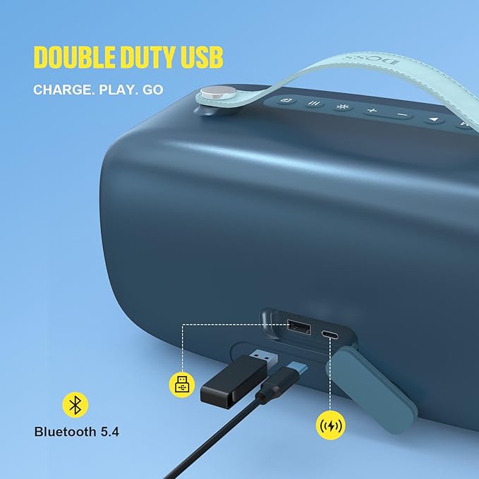 DOSS Extreme Boom Pro D300 Bluetooth Speaker, 80W Immersive Stereo Sound, 3-Mode Pro EQ, 20H Playtime, Beat-Driven Lights, IPX6 Waterproof for Camping, Beach, Backyard and Home Parties-Blue