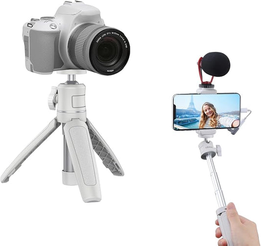 MT-08 White Mini Tripod for Camera,1/4" Screw Universal Portable Camera Tripod Compatible with DJI OSMO Pocket 3/OSMO 360/Insta360 x5/iPhone/Sony/Canon, Extendable Handheld Video Shooting Vlog Stand