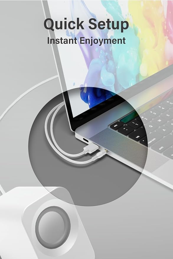 Speaker - 14W Stereo PC Speakers, USB Powered, Compact Size with 30° Tilt Design, Volume Dial Control, for Desktop, Laptop, Monitor, Gaming Consoles, White