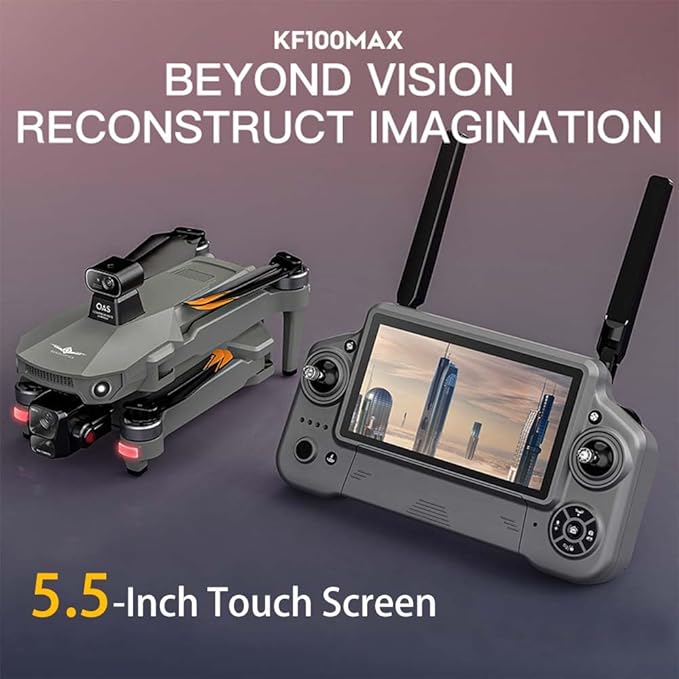 KF100 MAX Drones with Camera 4K for Adults, 19685ft Control Distance, Remote Control with 5.5 Inch Screen, 3-Axis Gimbal, 360° Obstacle Avoidance, Professional RC Quadcopter Drone, 3 Batteries