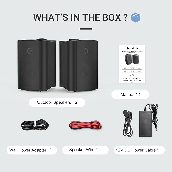 Herdio 4 Inch Outdoor Bluetooth Speakers Waterproof Wired 200 Watt,Indoor, Patio,Deck Wall Mount Speakers (Black)