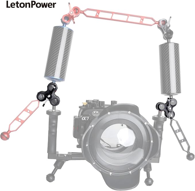 3-Hole 1" Aluminum Underwater Camera Clamp Ball Mount (2-Pack) - Underwater Bracket for Diving Light Arms & Camera Trays, Saltwater-Resistant Adapter for Scuba Photography/Videography Gear