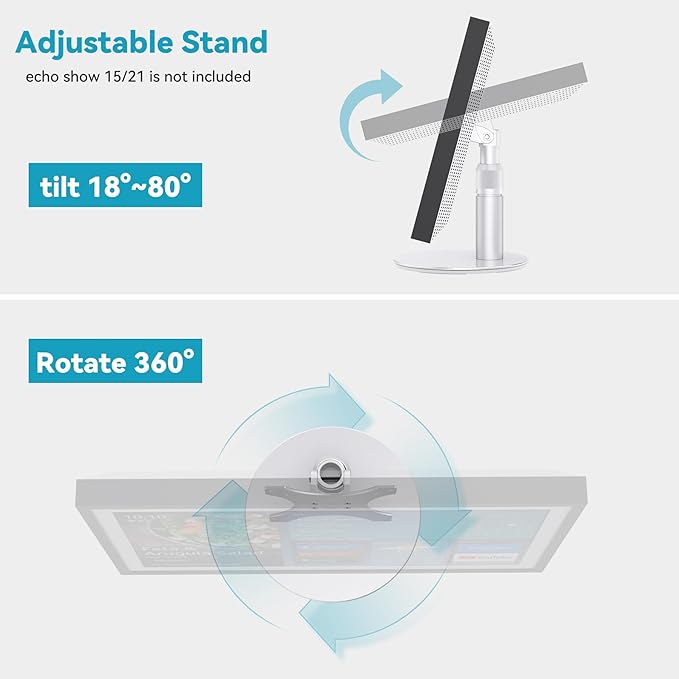 Tiltable Stand for Echo Show 21 & 15 (1st, 2nd Gen), Rotatable & Adjustable, Compatible with Echo Show 21, 15 1st & 2nd Gen, Aluminum Tabletop Stand