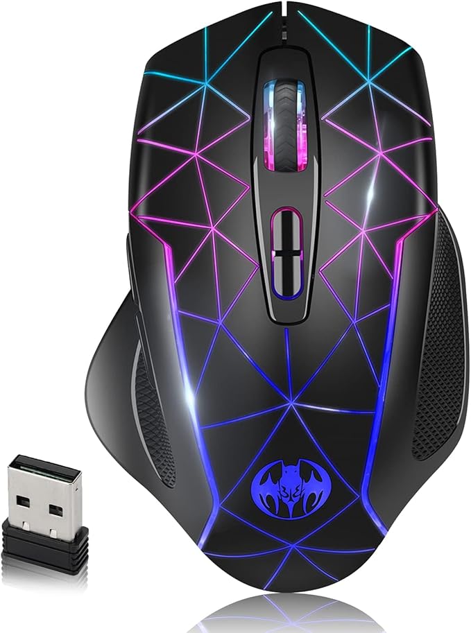 VEGCOO Wireless Gaming Mouse, Rechargeable Mice 3 Level DPI With Colorful Led Lights, Silent 7 Buttons Gaming Wireless Mouse With Side Buttons & Thumb Rest, Computer Gamer Mouse PC/Mac, Laptop/Desktop