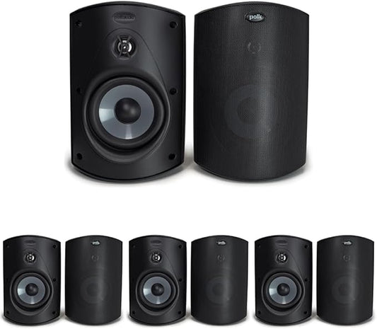 Polk Audio Atrium 6 All-Weather Outdoor Speakers with Bass Reflex Enclosure (Pair, Black), Broad Sound Coverage, Speed-Lock Mounting System (Pack of 4)