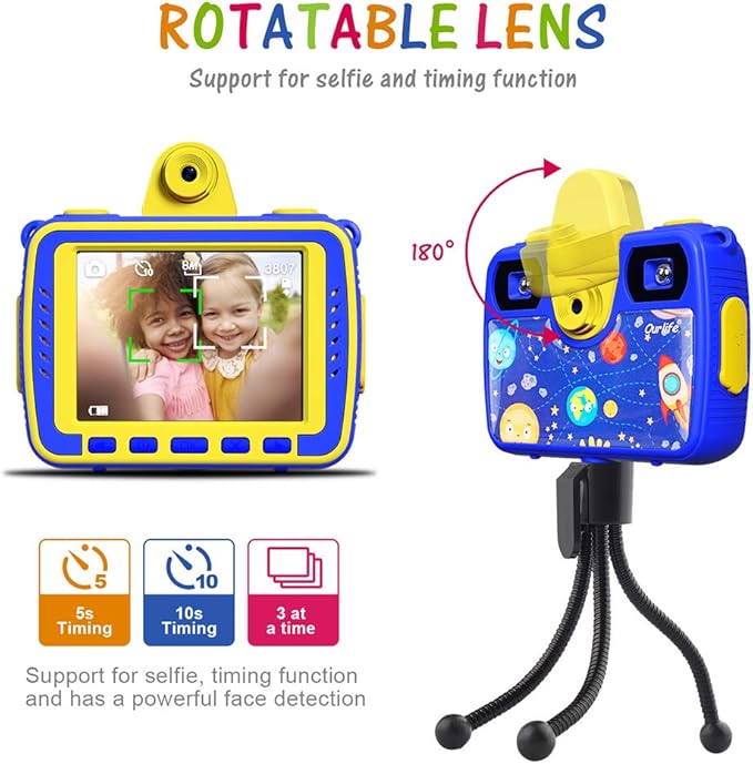 Ourlife Kids Camera, Selfie Waterproof Cameras Toys for Toddler, 1080P 8MP 2.4 Inch Large Screen Cam Digital Camera with 8GB TF Card, Fill Light, Children Toddler Gift for Boys Ages 3-12(Blue)