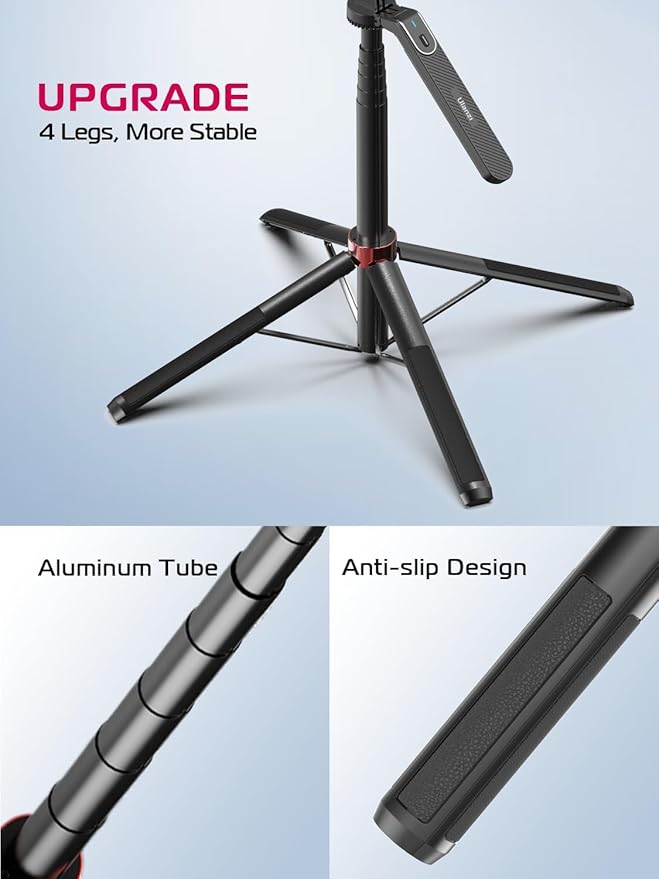 ULANZI MA09 Extendable Phone Tripod, 71" Selfie Stick Vlog Tripod Stand Quadrapod with All in 1 Phone Clip, Travel Tripods Cellphone Holder w Rechargeable Remote for iPhone Sony Canon Action Camera