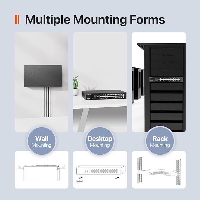Tenda TEG1024D, 24 Port Gigabit Switch, Unmanaged Rackmount Ethernet Switch 24 Port with Traffic Optimization, Plug & Play, Fanless Quiet & Metal Design Network Switch, Limited Lifetime Protection
