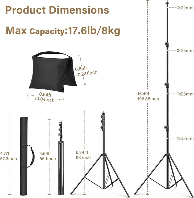 16.4' Heavy Duty Extreme Tall Video Camera Sports Tripod Stand, Sdfghj 16.4ft/500cm Sky High Tripod Light Stand with 1/4"& 3/8" Screw Adapter, Non-Slip Feet Wind Resistant, for Soccer/Basketball Games