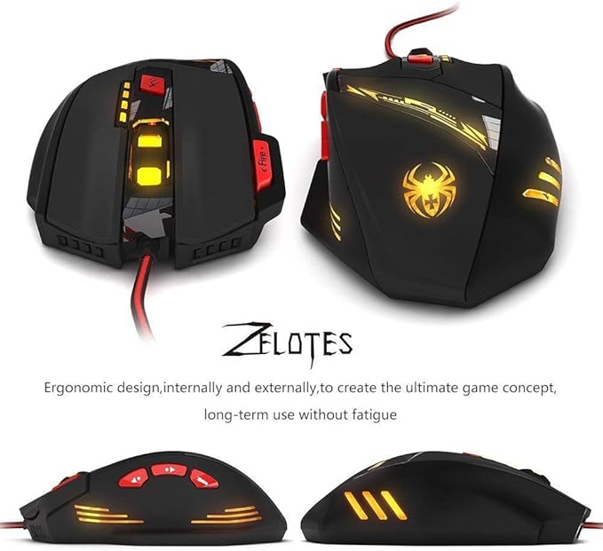 zelotes RGB Optical Gaming Mouse with Rapid Fire Button,9200 DPI (6-Level Adjustable), 8 Programmable Buttons,Adjustable Weights,USB Wired Ergonomic Mouse for Office/Gaming/Laptop/PC (Black)