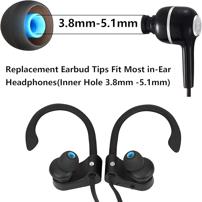 Silicone Replacement Earbud Tips Earbud Covers Fit for in-Ear Headphones (Inner Hole 3.8mm -5.1mm) Earbud Replacement Tips Earbud Rubber Tips 9 Pairs S/M/L