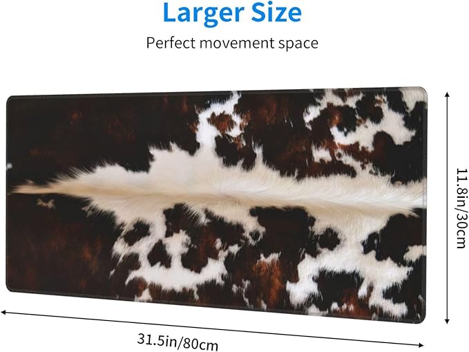 Gaming Mouse Pad, Large Non-Slip Rubber Base Mousepad, Keyboard Mouse Mat, Desk Pad with Stitched Edges, 31.5x11.8inch, Brown Cowhide