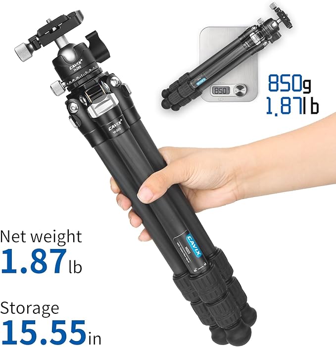 CAVIX 28in Carbon Fiber Tripod with 360° Ballhead Compact Lightweight Travel Tripod for Mirrorless Cameras