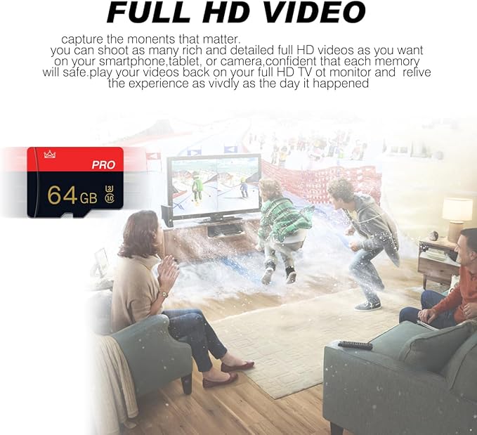 Memory Card 64GB Micro SD Card 64GB Class 10 with SD Card Adapter High Speed Micro SD Memory Cards for Tablet/Surveillance/Tachograph/Drone/Action Camera