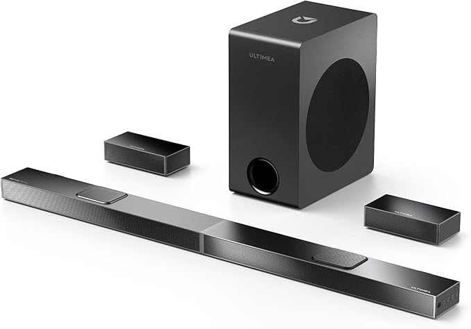 ULTIMEA 5.1.2 Dolby Atmos Soundbar with 8" Wireless Subwoofer, Immersive Surround Sound System for TV, Upward-Firing Speakers, 4K HDR & Home Theater Audio, Nova S80 (2025 Upgraded Speakers)