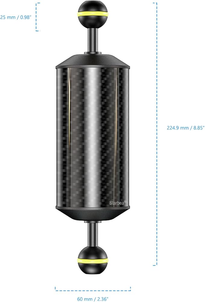 Seafrogs Carbon Fiber Underwater Float Arm, Dual Ball Lightweight Buoyancy Arm for Diving Tray, Video Light, and Strobe - Compatible with Underwater Photography and Videography Accessories(GA-6)