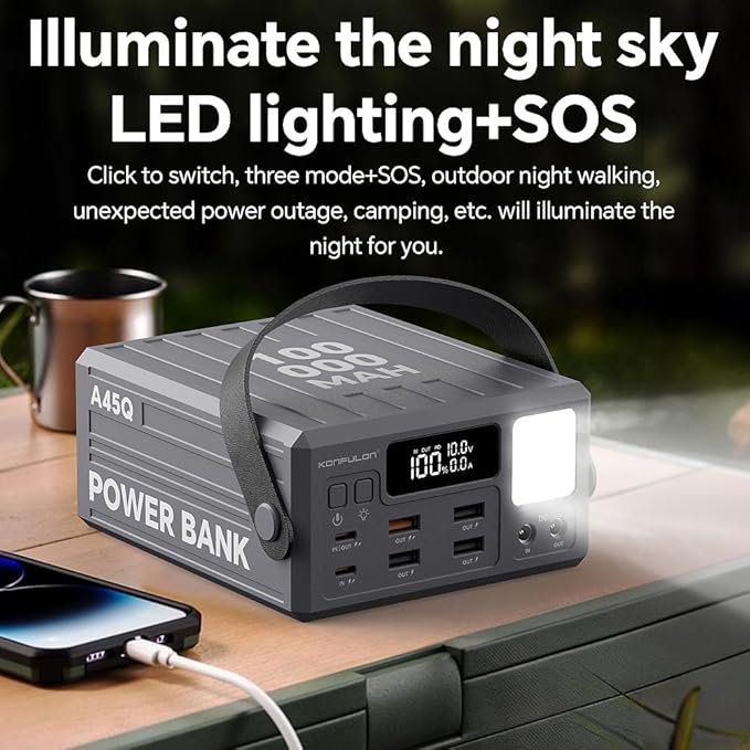 High Capacity Power Bank 100000mAh Fast Charging 22.5W PD 20W Portable USB C Battery Packs with 7 Outputs & LCD Display Battery Bank for iPhone, Samsung, iPad ,Macbook & Outdoors Camping (GREY)