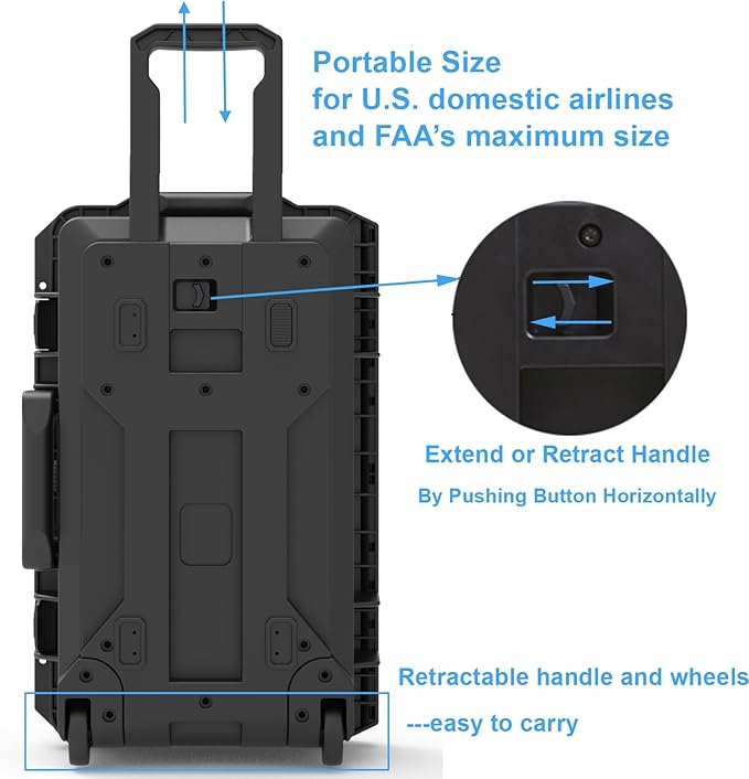 Waterproof Travel Camera Hard Case with Padded Divider, 22 x 14 x 10 Inch, Rolling Case for Camera, Gear, Equipment, Dustproof, Shockproof,Airline Carry-On Approved, Inner 19.8"x 10.9" x 6.8"