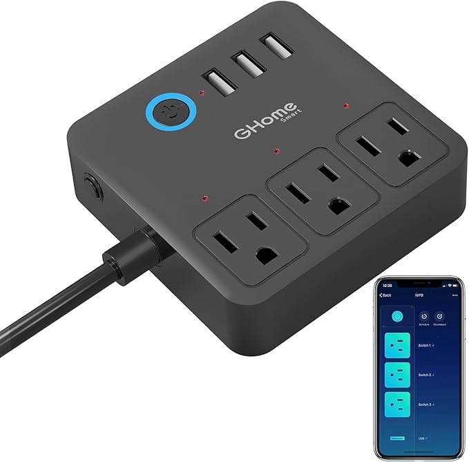 GHome Smart Power Strip with 3 USB Ports & 3 Smart Outlets Plugs That Work with Alexa & Google Home, WiFi Surge Protector, Flat Plug for Home Office Travel, 10A