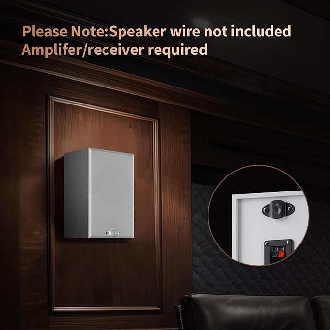 30W*2 Passive Bookshelf Speakers for Record Players and Home Theater Systems, Midrange and High-Frequency Stereo Speakers, Indoor Rear Surround Speakers, Requires a Receiver or Amplifier,White