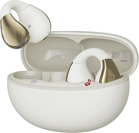 Open-Ear Earbuds, Clip-On Headphones, Open-Ring Comfort Wireless Bluetooth Earbuds, Dual Connection, 30H Playtime, Comfortable for Workouts and Daily Use, White