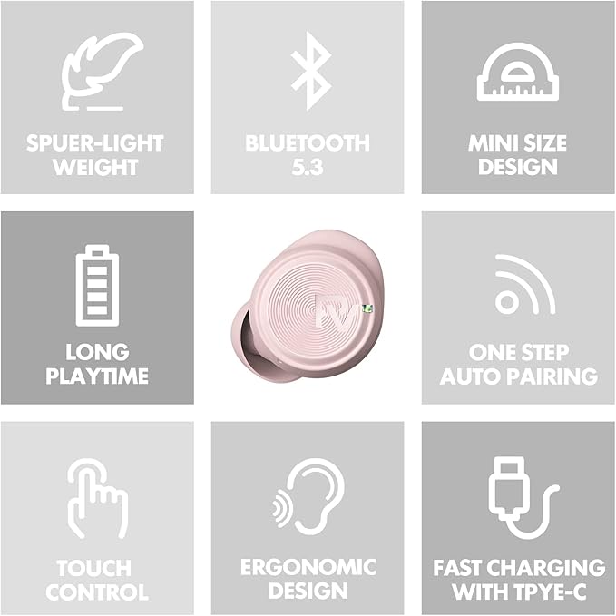 PALOVUE Wireless Earbuds, in-Ear Earphones with Bluetooth 5.3, Built-in Mic, 35H Playtime Deep Bass Stereo, with Lightweight Compact Charging Case for Sport/Work Compatible iPhone Android