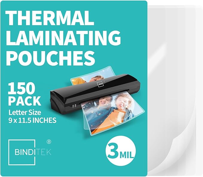 Binditek 150 Pack 3 Mil Thermal Laminating Pouches, 9x11.5 Inches Laminating Sheets, for Letter Size, Ultra Clear, Glossy, Hold 8.5x11 Inches, Heat Seal, Office School Supplies